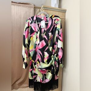 H&M Floral Long Sleeve Dress - Black, Pink, Green